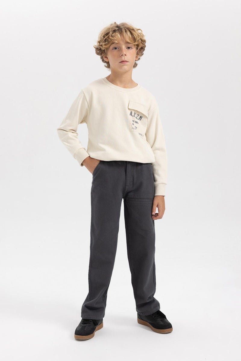DeFacto Beige Boy Boy Crew Neck Pocket Printed Sweatshirt Casual - Image 5